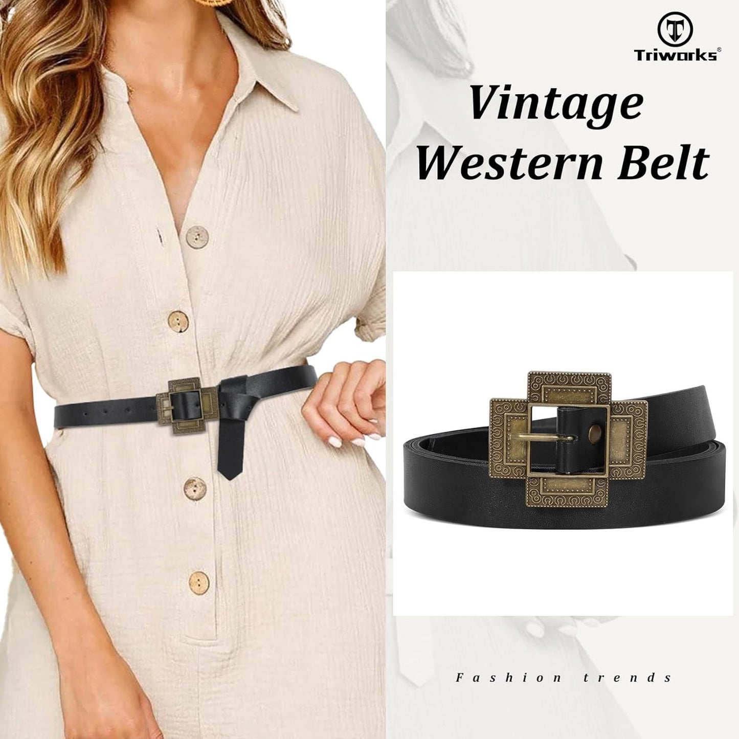 Women Western Concho Leather Belt Cowgirl Boho Belt Chunky for Dresses Concert Festival