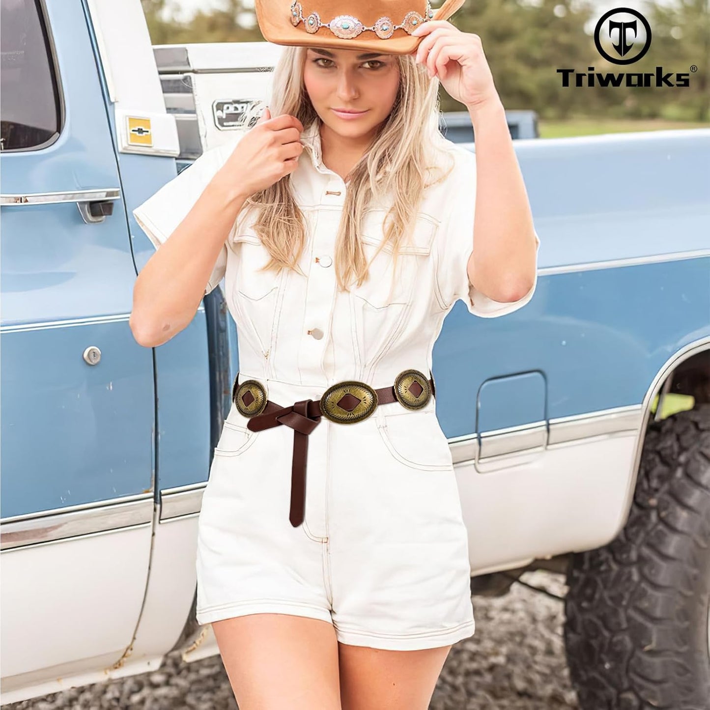 Western Belts for Woman Oval Concho Belt Cowgirl Belt Boho Disc Belt Buckle for Dress Jeans Country Concert Outfit