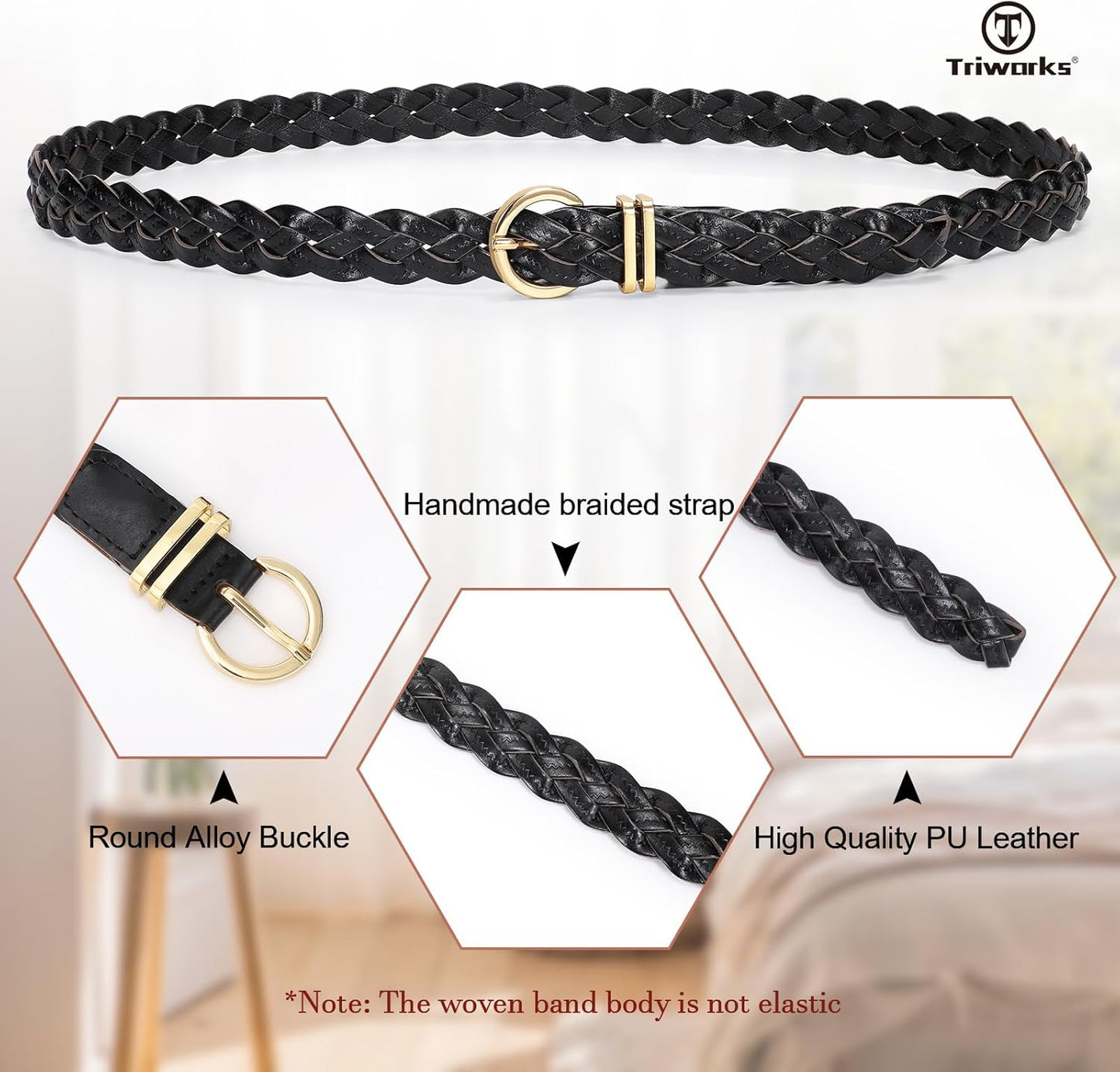 2 Pack Women's Skinny Braided Leather Belts Thin Woven Waist Belts for Jeans Pants Dresses
