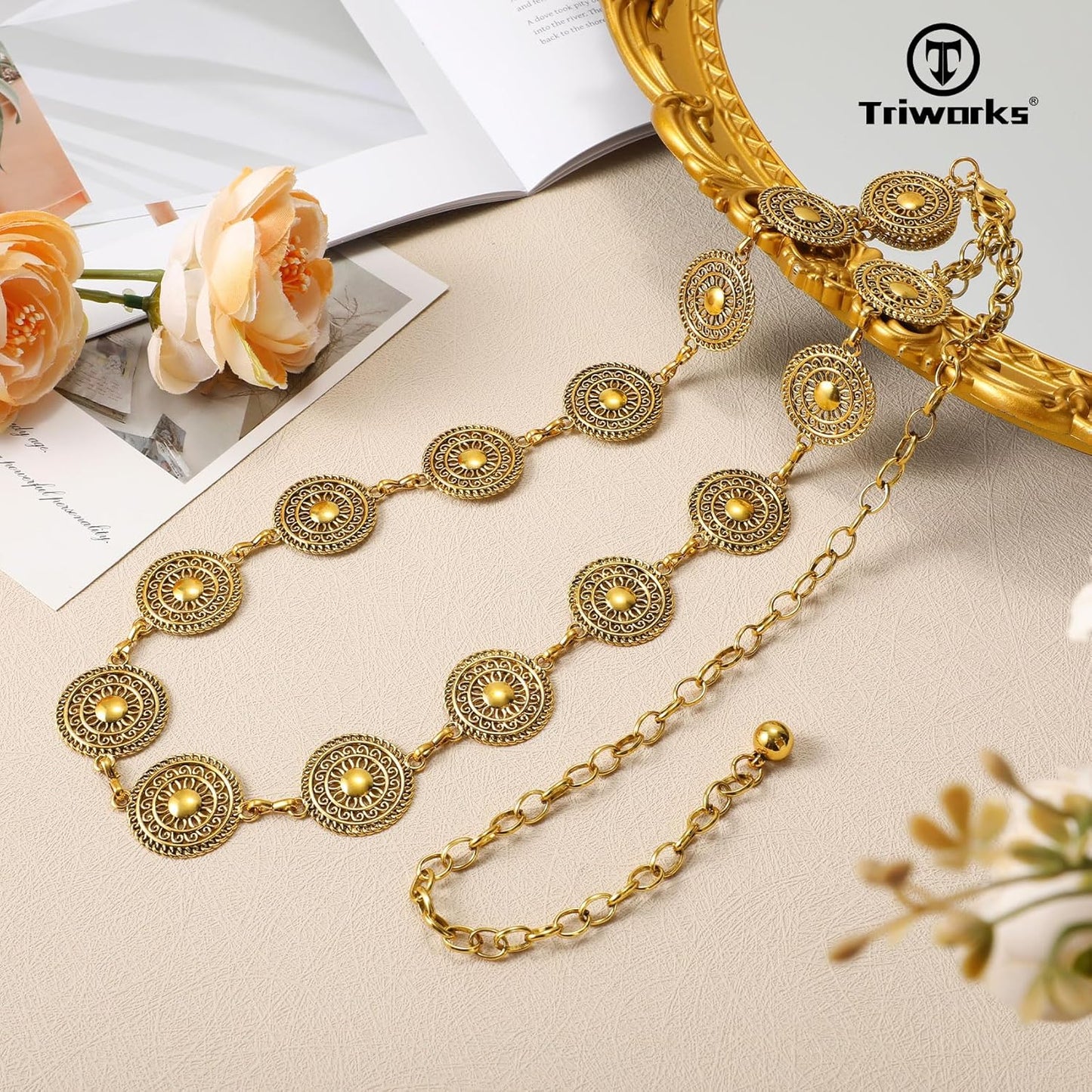 Metal Concho Belt for Women Western Cowgirl Waist Chain Belts for Dresses Jeans Country Concert Outfit Belt