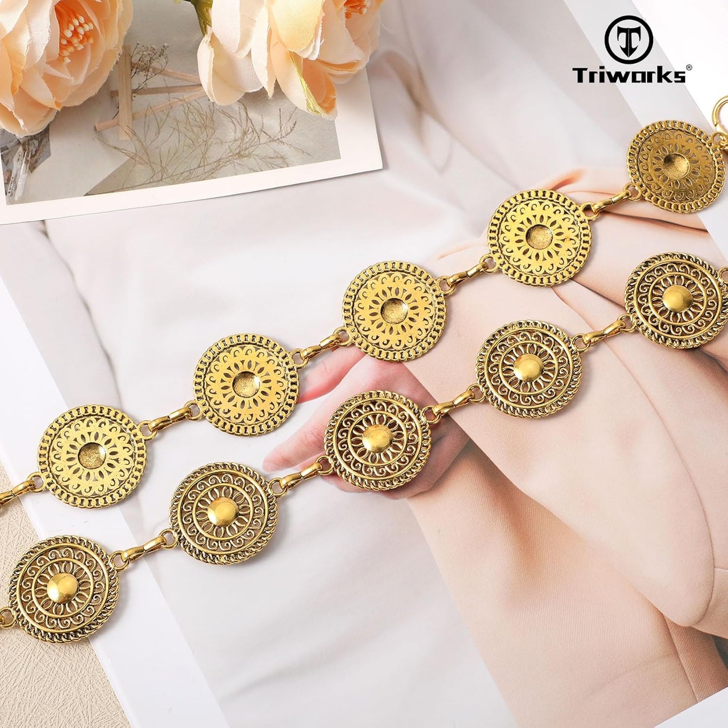Metal Concho Belt for Women Western Cowgirl Waist Chain Belts for Dresses Jeans Country Concert Outfit Belt