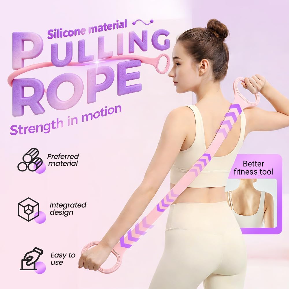 Figure 8 Resistance Bands for Women & Men - 35LB Silicone Pull Rope with Non-Slip Handles, Home Gym Yoga Equipment for Shoulder Back Arm