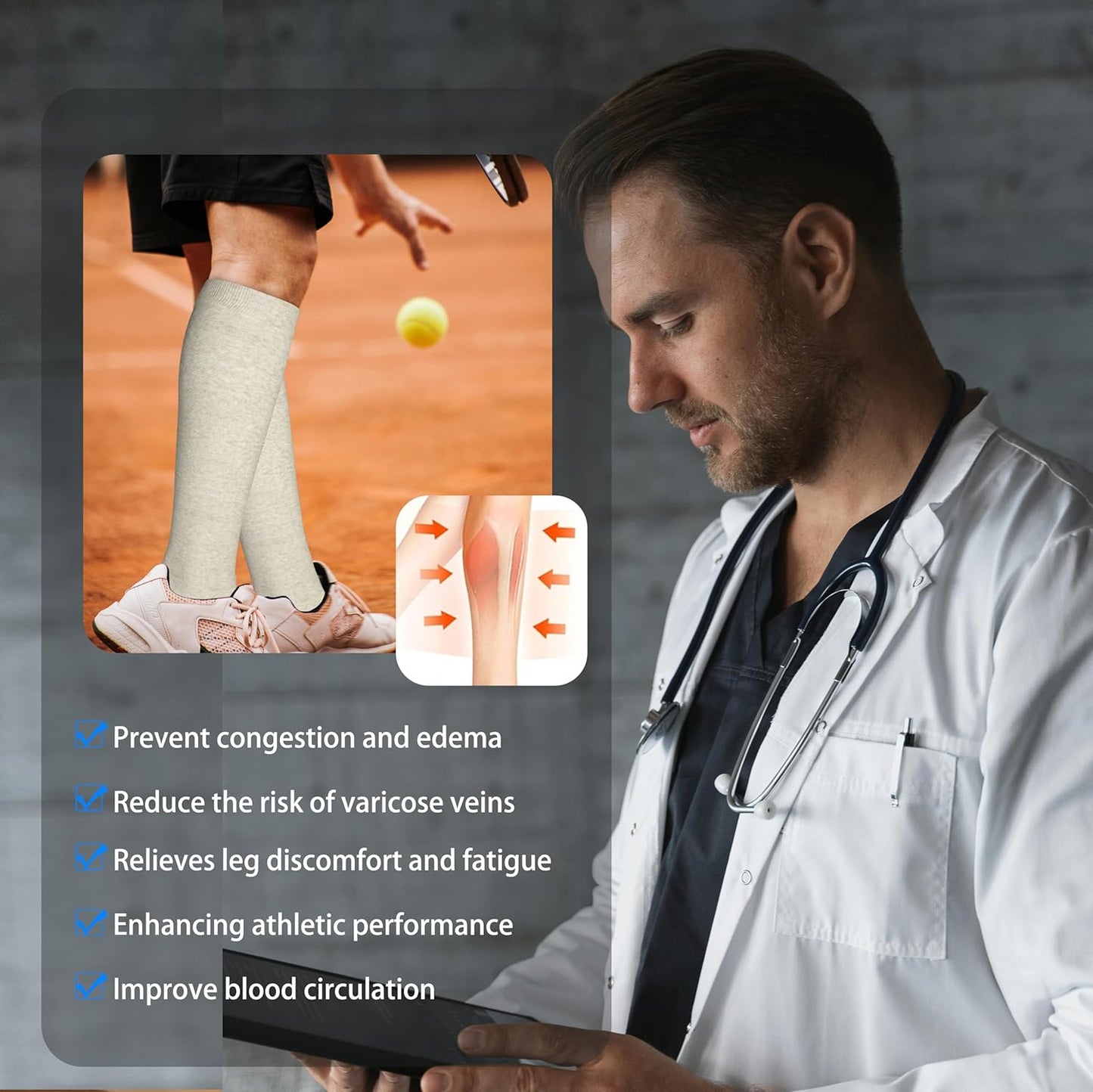 Cotton Compression Socks for Women&Men 20-30mmHg Knee High Cute Support Sock for Nurses Pregnancy Travel