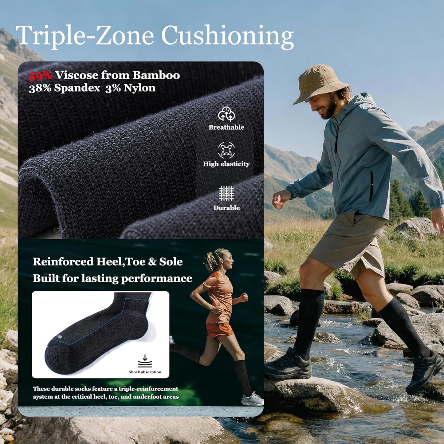 Bamboo Viscose Graduated Compression Socks for Women&Men - Chioned Knee-High 20-30 mmHg Support Socks