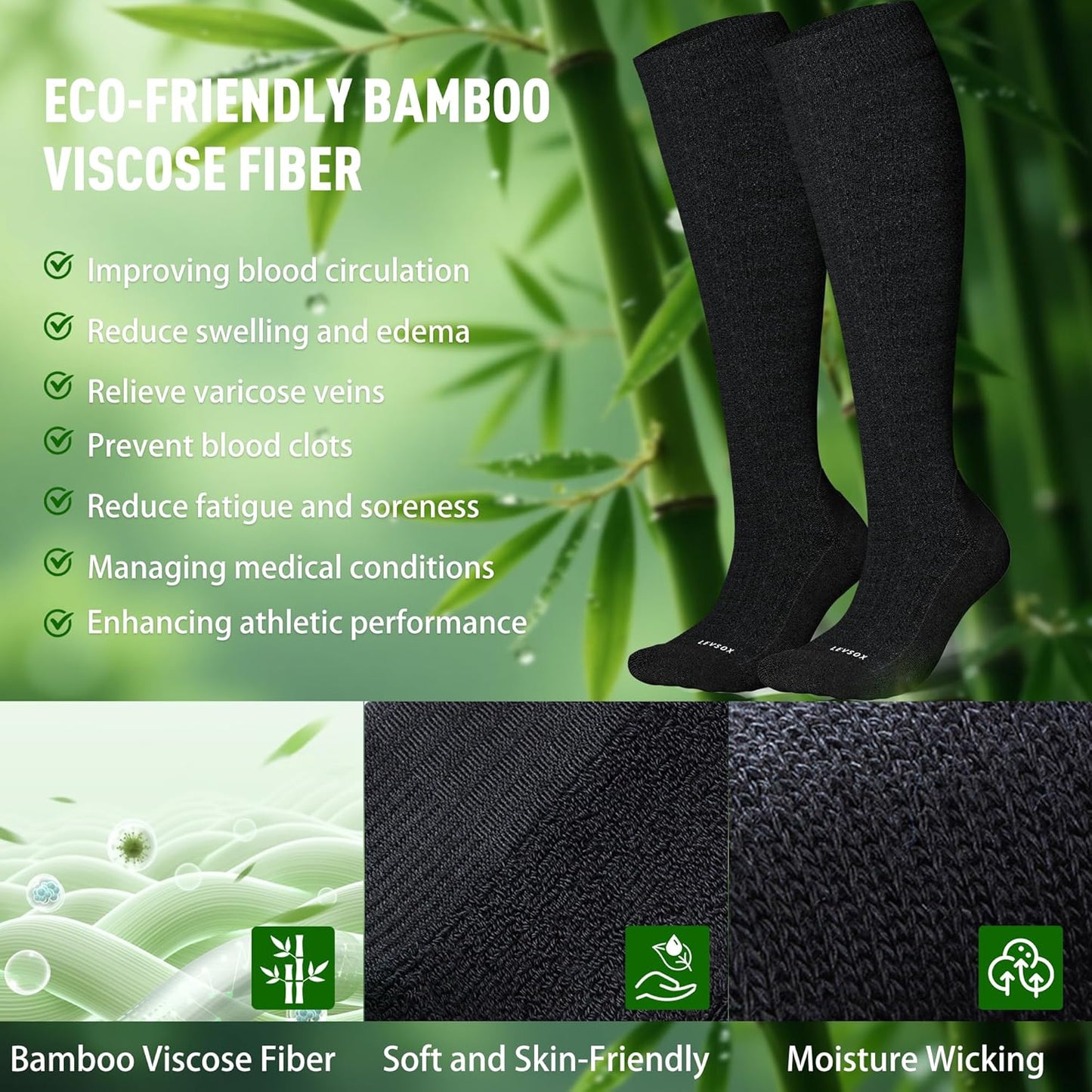 Bamboo Viscose Graduated Compression Socks for Women&Men - Chioned Knee-High 20-30 mmHg Support Socks