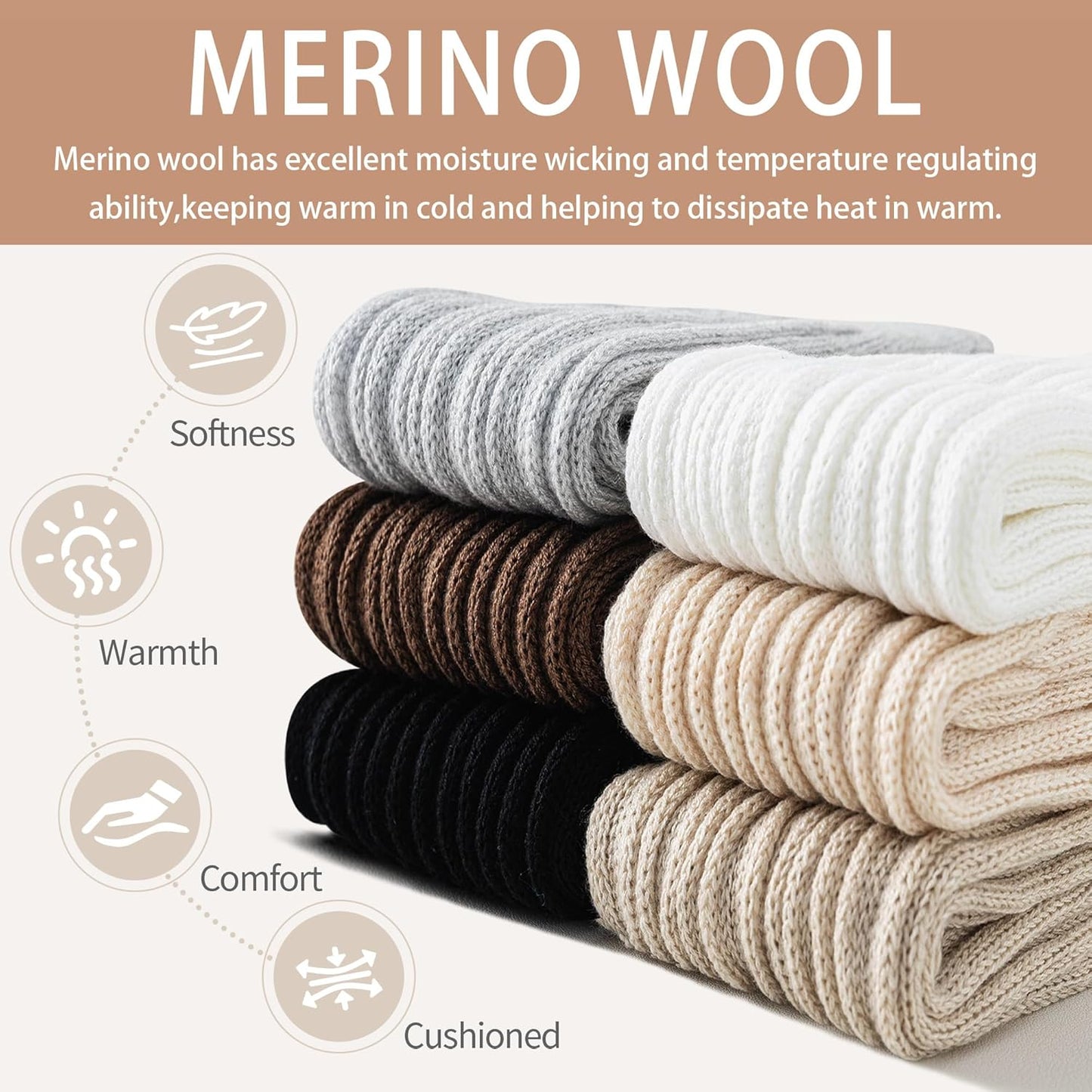 Merino Wool Slouch Socks for Women Soft Knee High Scrunch Warm Cozy Stacked Boot Socks 3 Pack