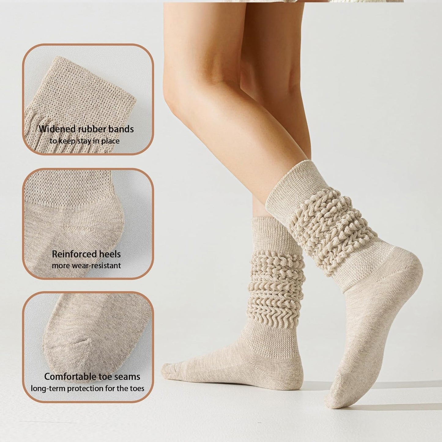 Merino Wool Slouch Socks for Women Soft Knee High Scrunch Warm Cozy Stacked Boot Socks 3 Pack