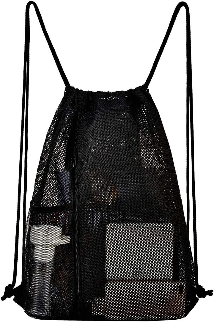 Heavy Duty Mesh Drawstring bag for Soccer Ball，Beach Toys -Drawstring Backpack Sports Gym Bag