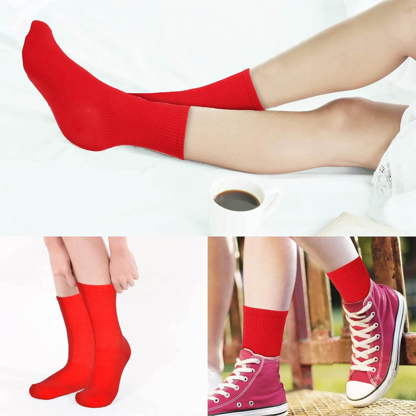 20 Pairs Womens Socks, Solid Color Crew Socks Colorful Lightweight Cotton Athletic Socks