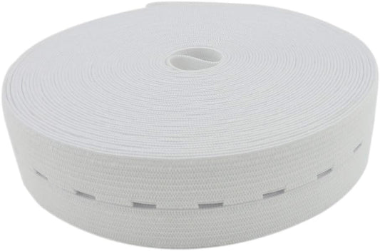1 Inch by 32 Yard White Buttonhole Elastic Band Heavy Stretch High Elasticity Knit Elastic Band