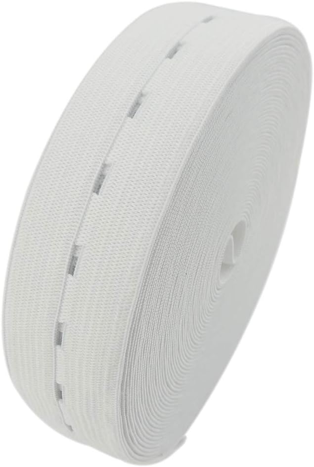 1 Inch by 32 Yard White Buttonhole Elastic Band Heavy Stretch High Elasticity Knit Elastic Band