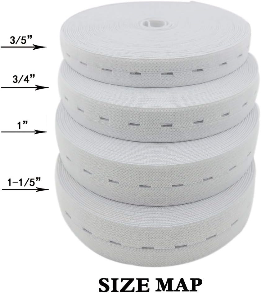 1 Inch by 32 Yard White Buttonhole Elastic Band Heavy Stretch High Elasticity Knit Elastic Band