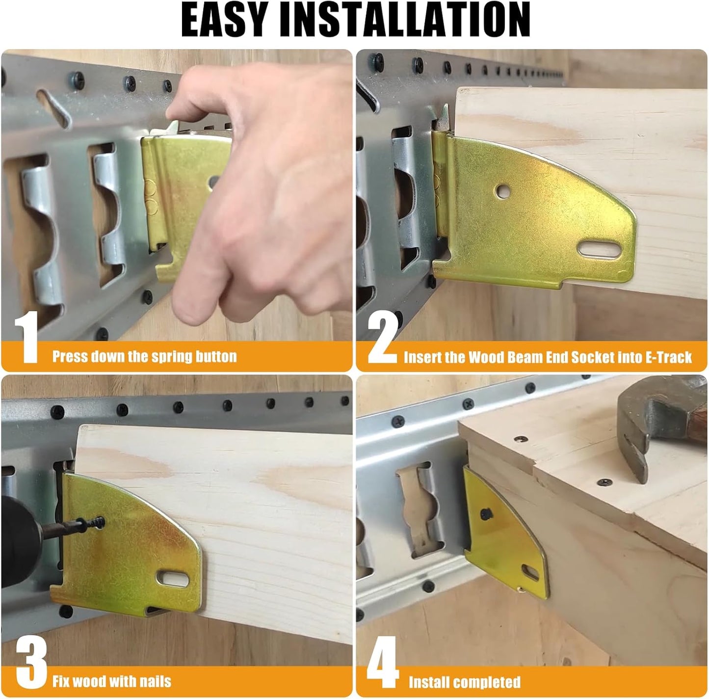 E-Track Wood Beam End Socket Accessories, Zinc-Coated Steel, Fit with 2x4 2x6, Add Removable Load Lock Bars to E-Track Cargo Area (10pcs)