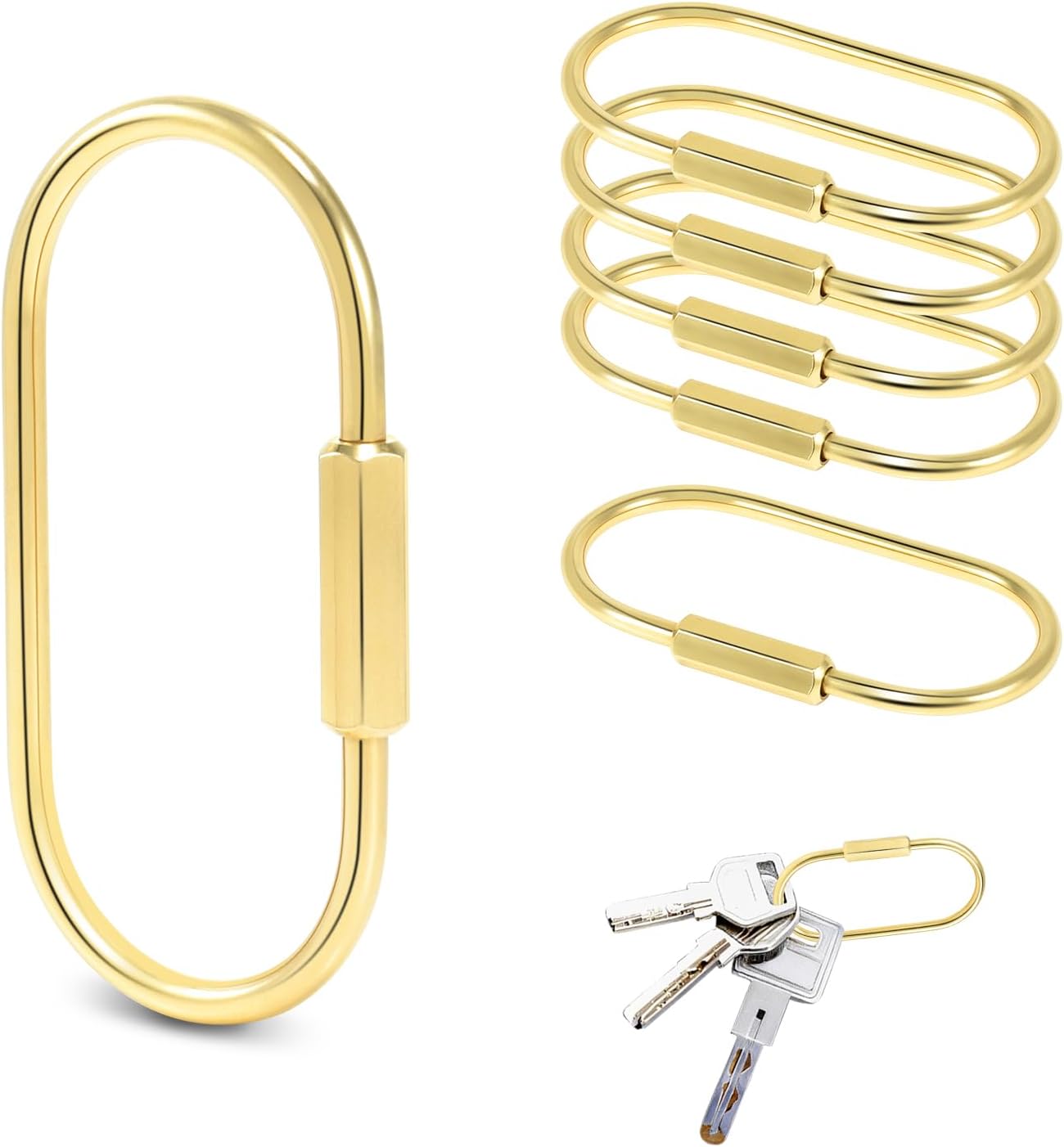 6pcs Gold Carabiner Clips + 10pcs Gold Spring Keychain Clips for Key Chain Purse Starp Dog Tag