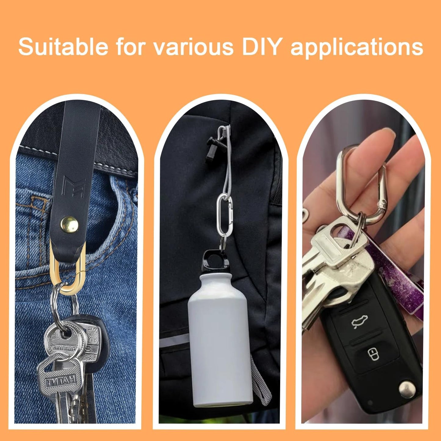 6pcs Gold Carabiner Clips + 10pcs Gold Spring Keychain Clips for Key Chain Purse Starp Dog Tag