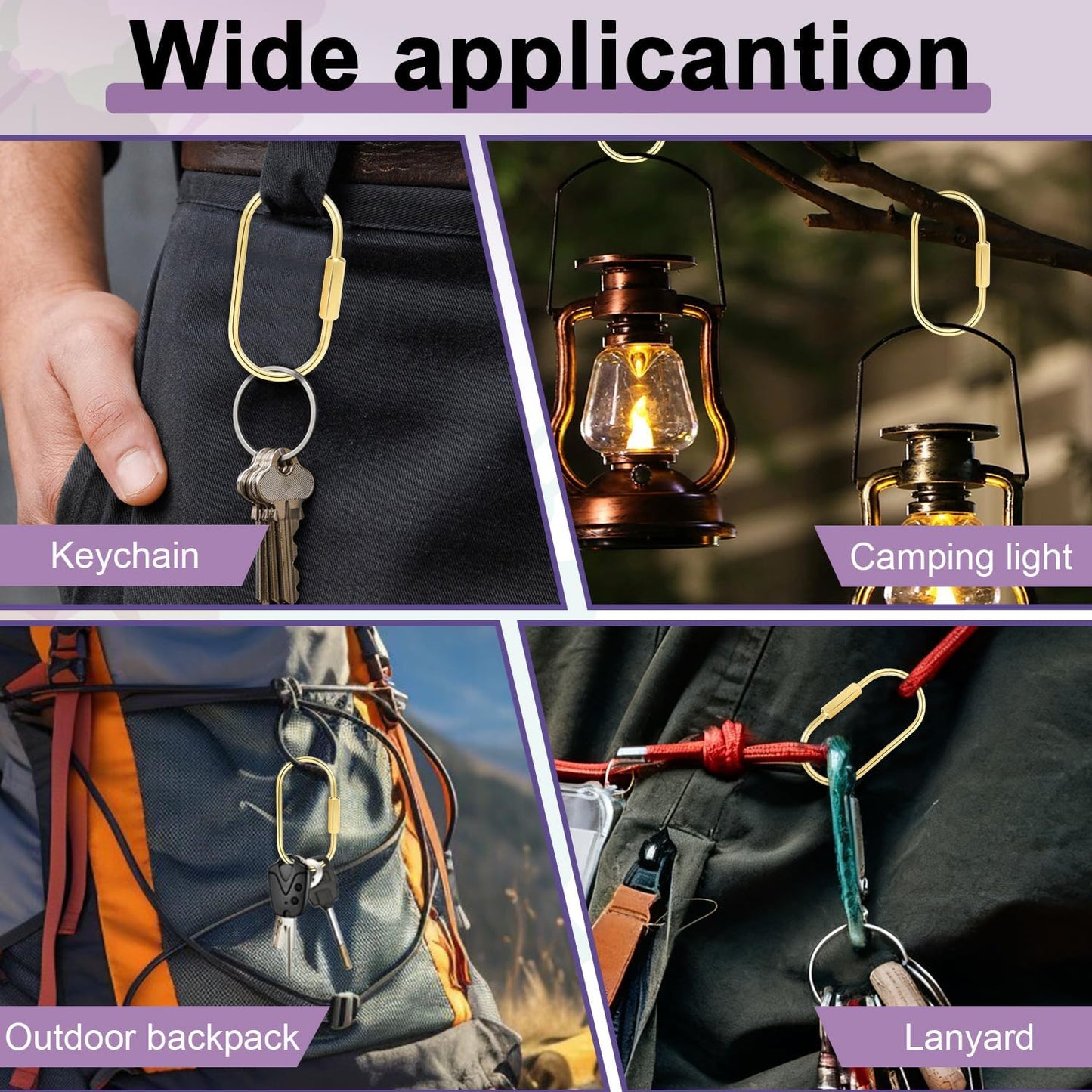 6pcs Gold Carabiner Clips + 10pcs Gold Spring Keychain Clips for Key Chain Purse Starp Dog Tag