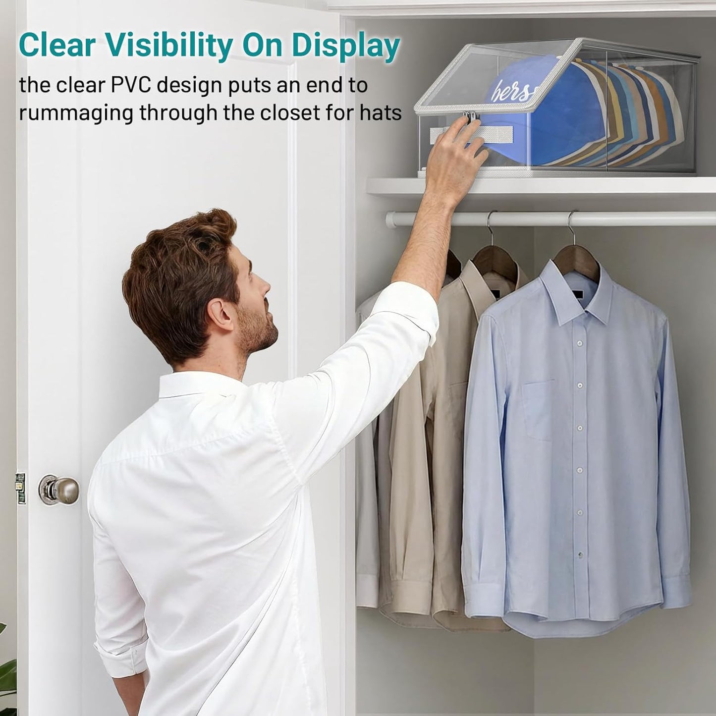2PCS Stackable Hat Storage for Baseball Caps, Clear Hat Organizer for Closet Holds up to 24 Caps, Men‘s Hat Box Display with Cardboard (Grey)