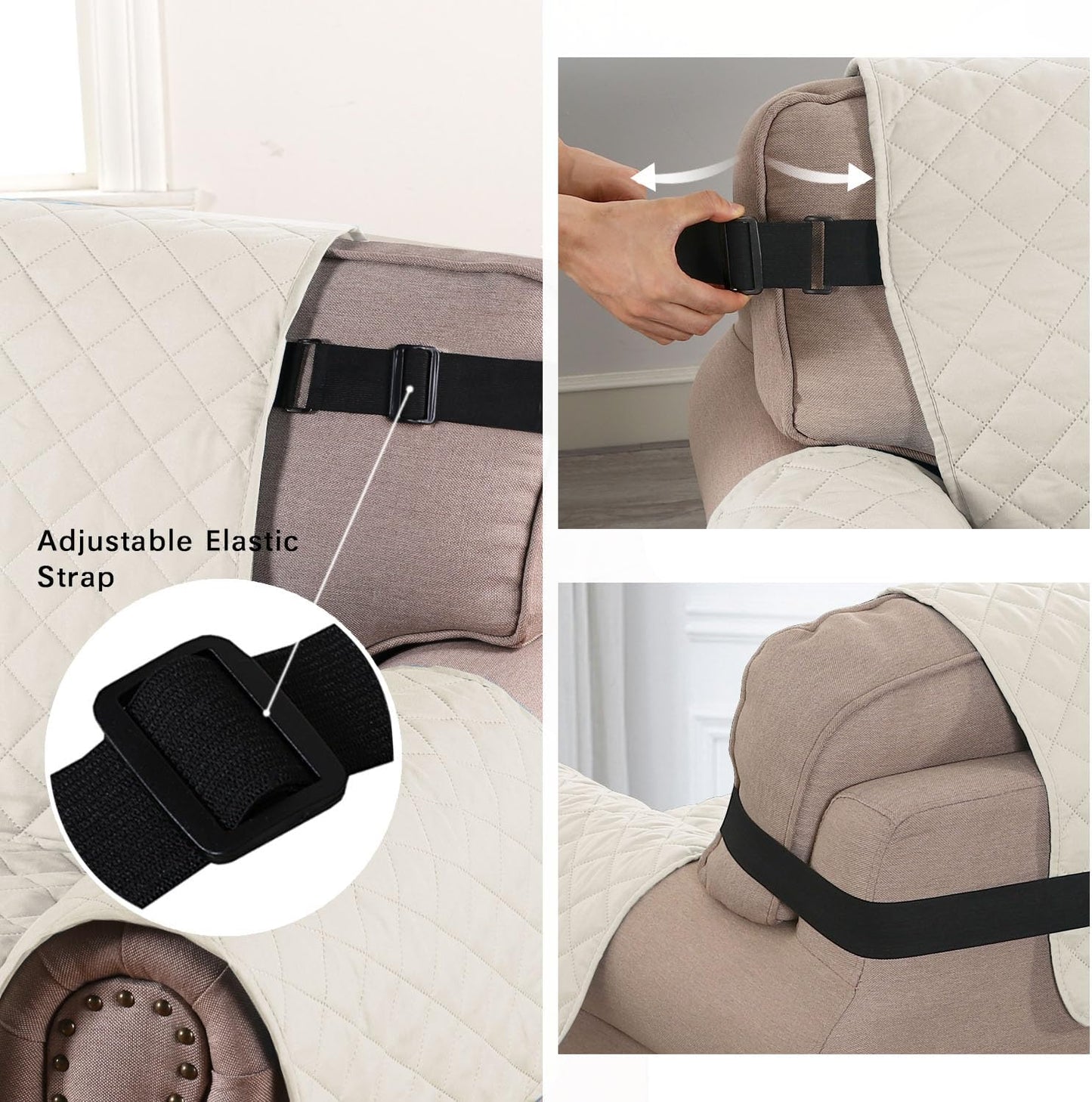 Chair Slipcover Reversible Chair Cover Water Resistant Couch Cover Washable Chair Cover Non-Slip Fabric Furniture Protector with Elastic Strap for Pets(Armchair, Ivory/Beige)