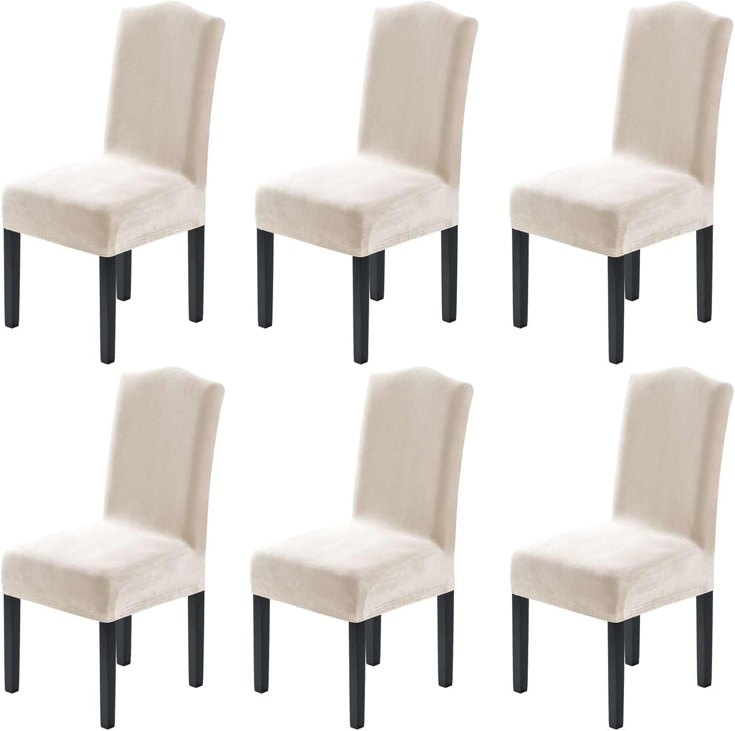 Dining Chair Covers Velvet Stretch Chair Covers for Dining Room Set of 6 Parson Chair Slipcovers Chair Protectors Covers, Soft Thick Solid Velvet Fabric Washable, Ivory