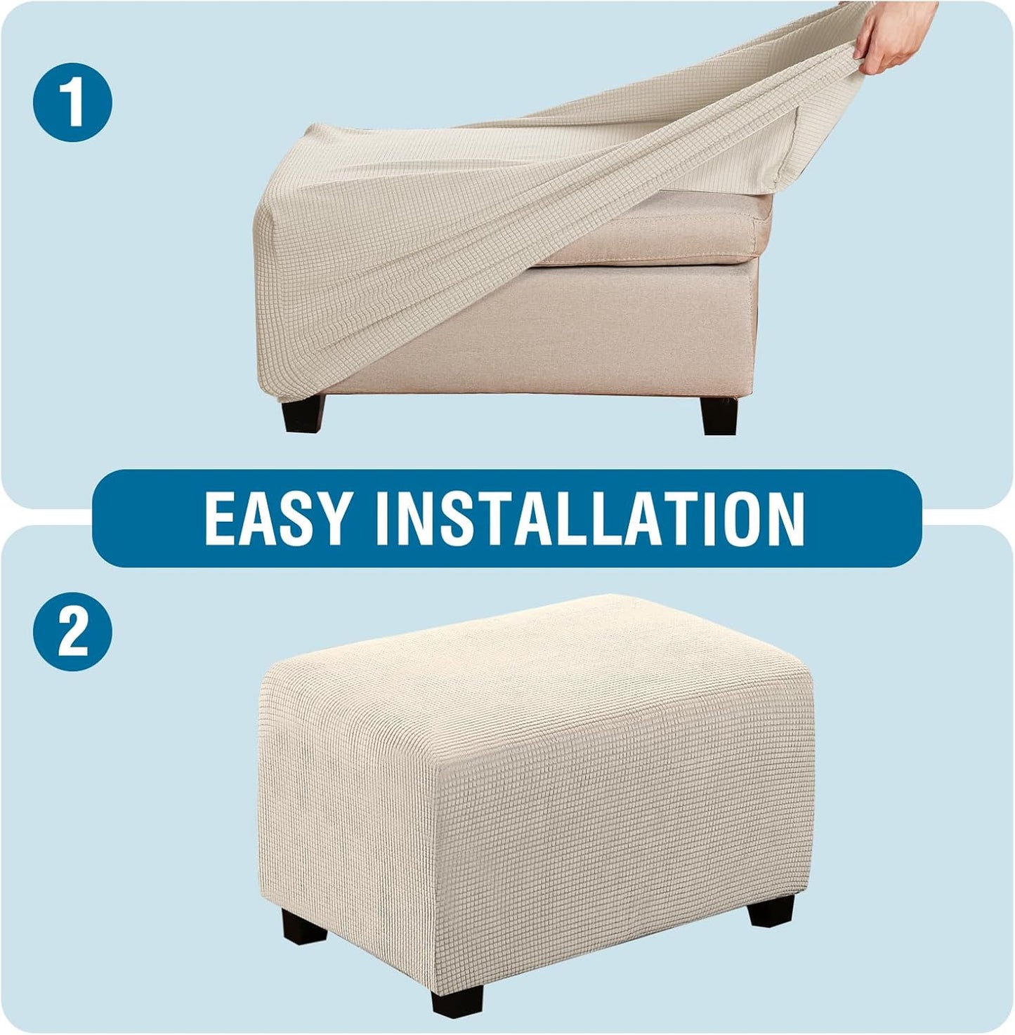 Ottoman Cover Slipcover Rectangle Fit Length 29'-34' Footrest Sofa Slipcovers Stool Cover Footstool Protector Covers Feature Stretch Thick Jacquard Fabric Removable Washable - Natural