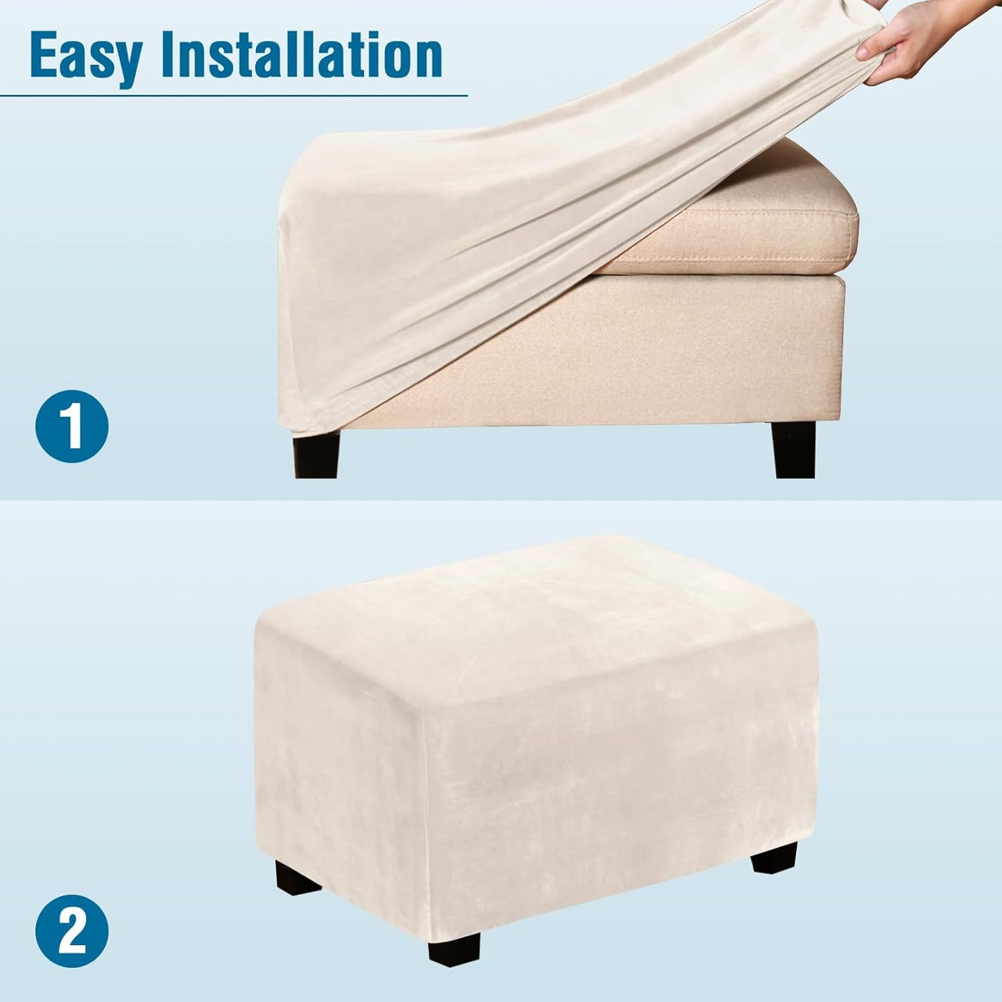 Ottoman Covers Slipcover Rectangle Real Velvet Plh 1 Piece Form Fit Stretch Folding Storage Covers Ottoman Slipcovers Removable Footrest Covers Elastic Bottom Washable(Large, Ivory)