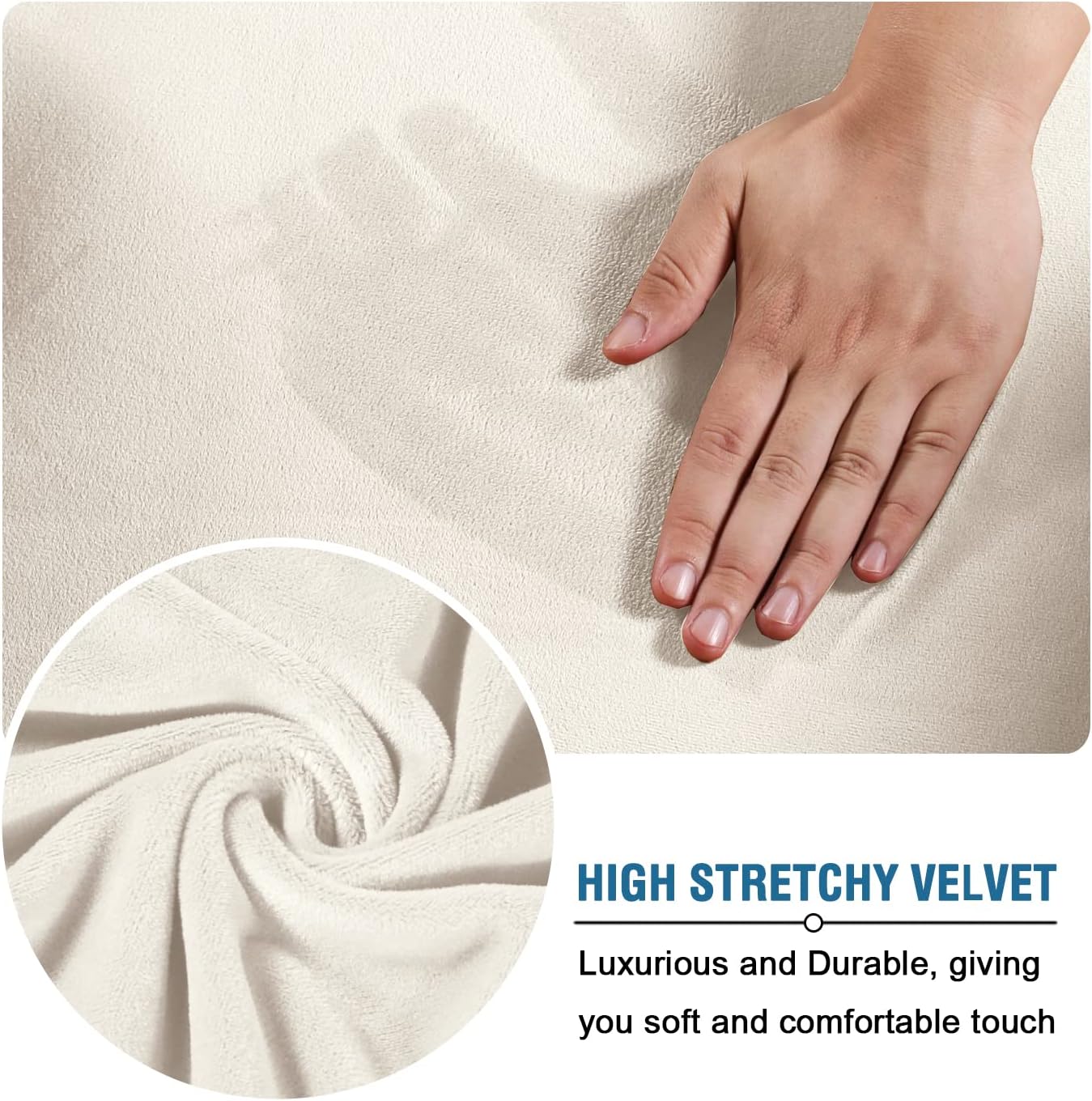 Ottoman Covers Slipcover Rectangle Real Velvet Plh 1 Piece Form Fit Stretch Folding Storage Covers Ottoman Slipcovers Removable Footrest Covers Elastic Bottom Washable(Large, Ivory)