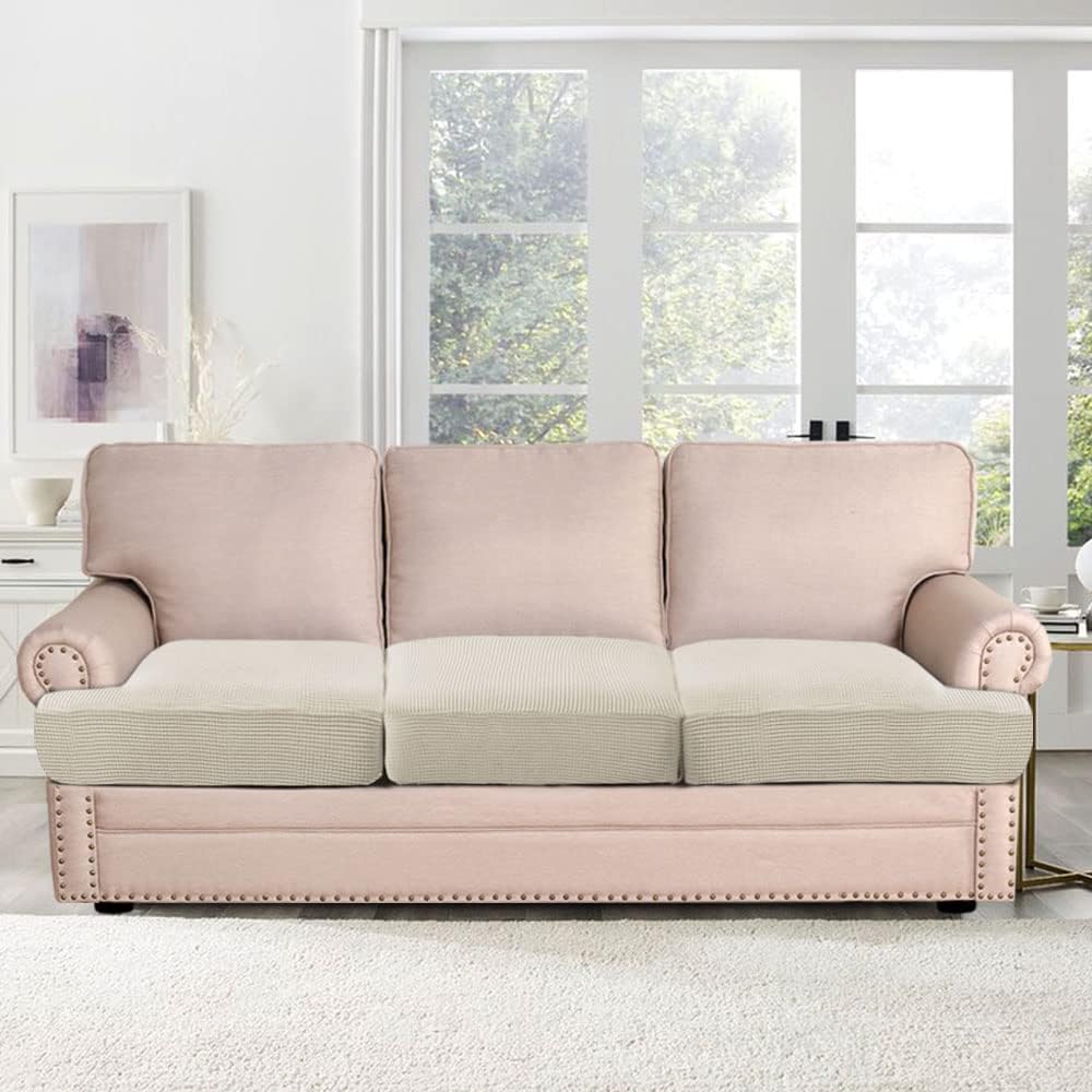 Stretch 3 Piece T Chion Sofa Slipcovers Individually Sofa Chion Covers for 3 Chion Couch Sofa Seat Chion Covers with Elastic Bands Featuring Thicker Jacquard Fabric, Island Fossi