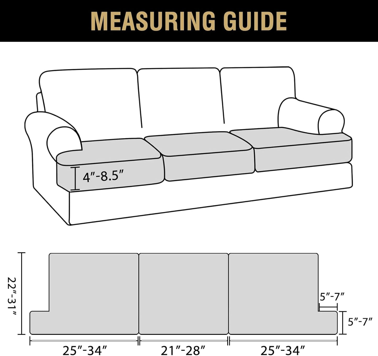 Stretch 3 Piece T Chion Sofa Slipcovers Individually Sofa Chion Covers for 3 Chion Couch Sofa Seat Chion Covers with Elastic Bands Featuring Thicker Jacquard Fabric, Island Fossi