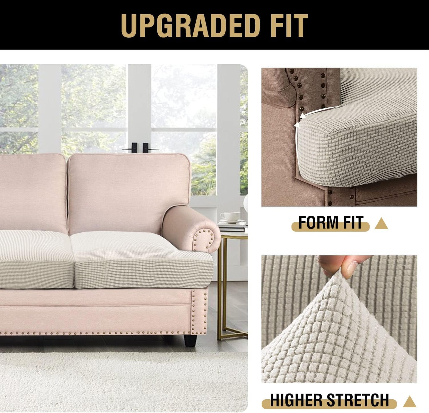 Stretch 3 Piece T Chion Sofa Slipcovers Individually Sofa Chion Covers for 3 Chion Couch Sofa Seat Chion Covers with Elastic Bands Featuring Thicker Jacquard Fabric, Island Fossi