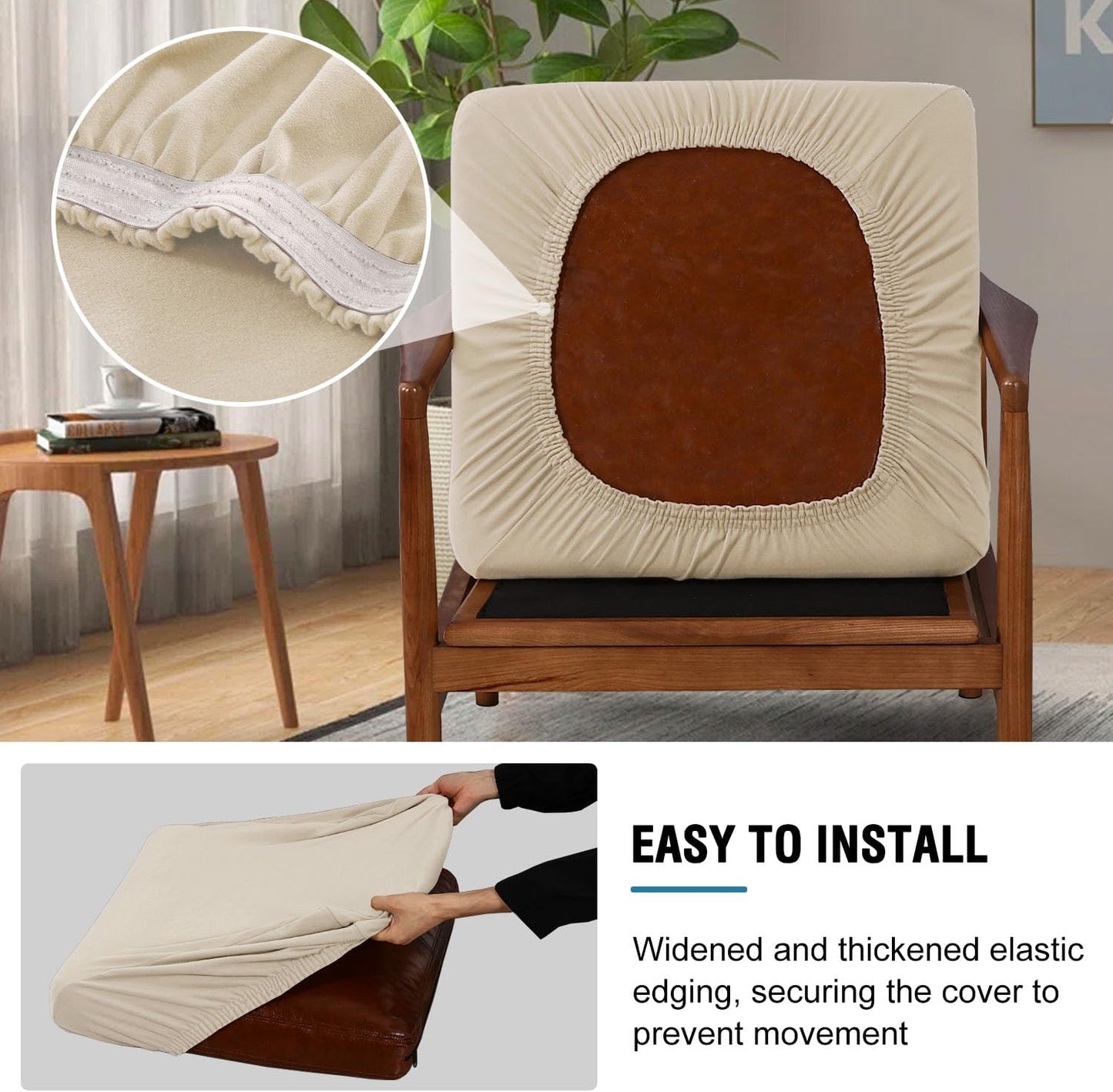Chair Slip Covers with Arms 2 Piece Sofa Covers Super Stretch Chion Covers for Modern Living Room Chair Soft Accent Chair Cover(Seat Chion Cover Pl Back Chion Cover, Ivory)