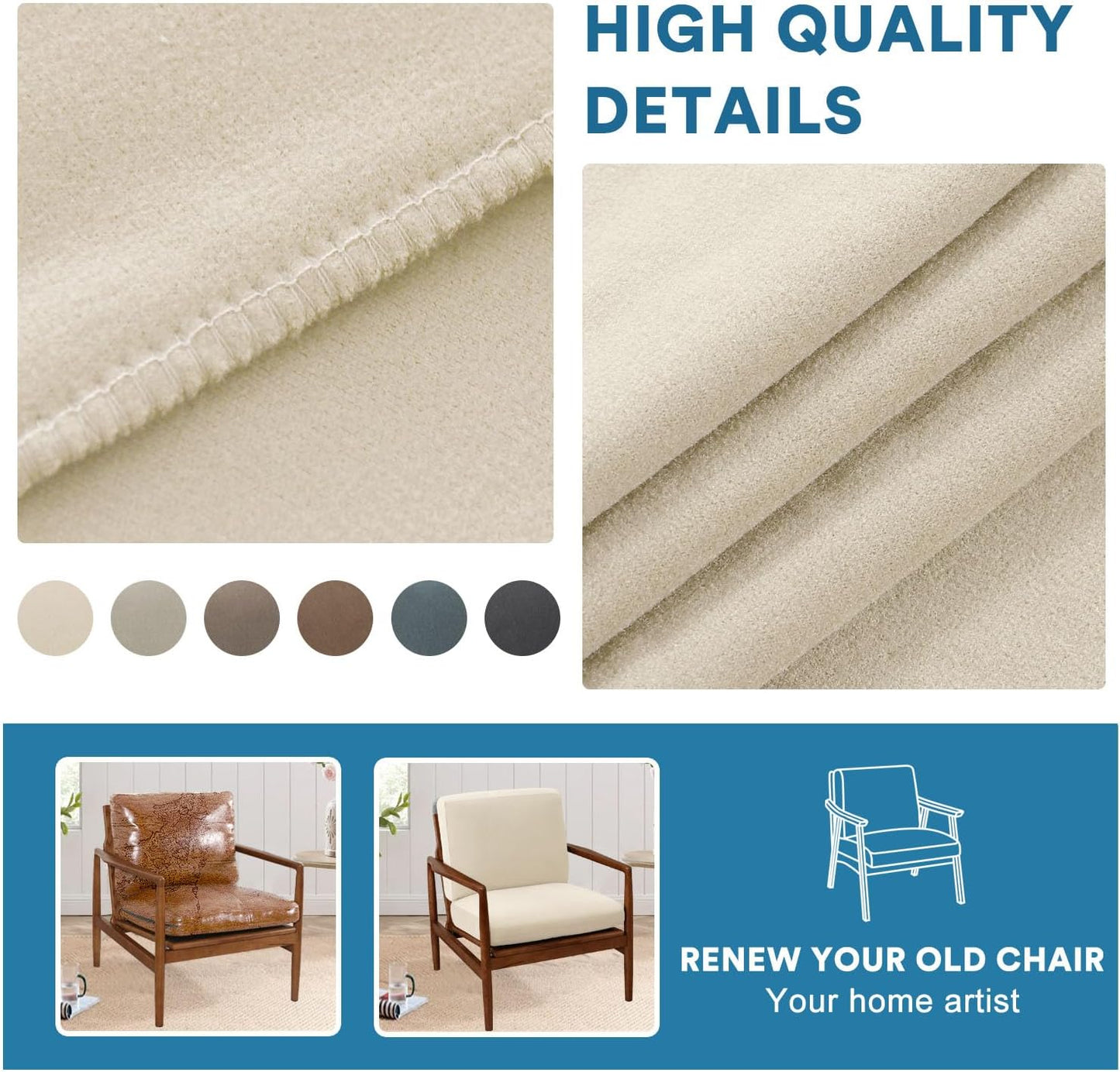 Chair Slip Covers with Arms 2 Piece Sofa Covers Super Stretch Chion Covers for Modern Living Room Chair Soft Accent Chair Cover(Seat Chion Cover Pl Back Chion Cover, Ivory)