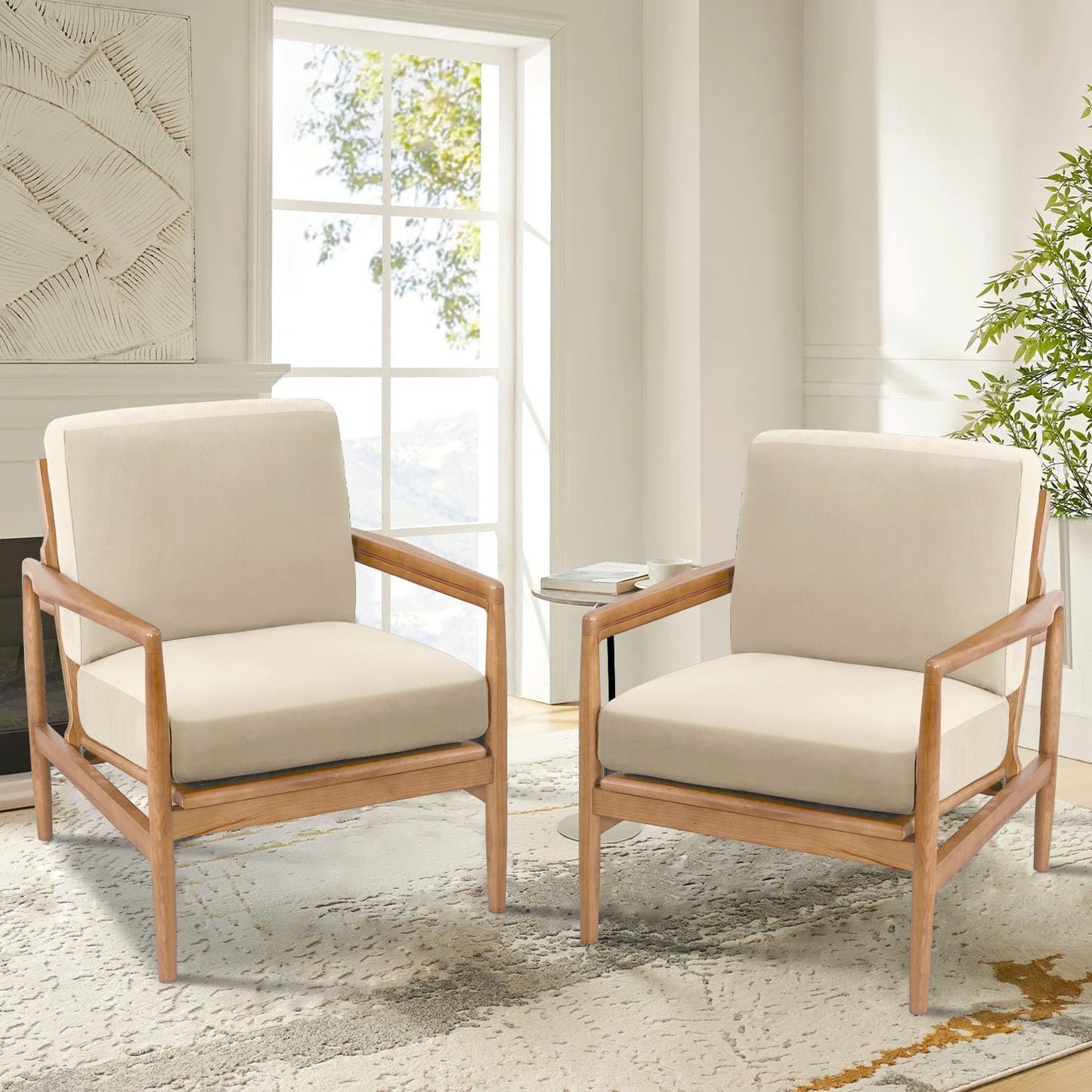 Chair Slip Covers with Arms 2 Piece Sofa Covers Super Stretch Chion Covers for Modern Living Room Chair Soft Accent Chair Cover(Seat Chion Cover Pl Back Chion Cover, Ivory)