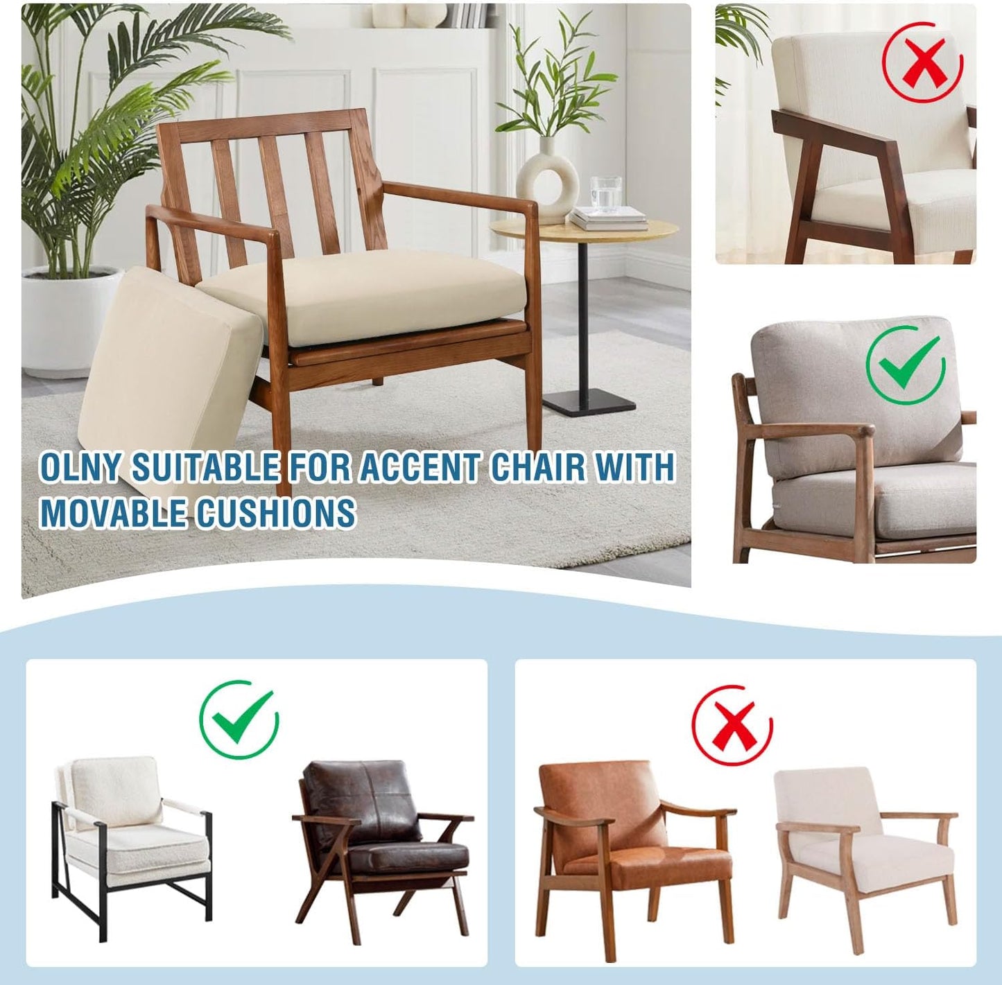 Chair Slip Covers with Arms 2 Piece Sofa Covers Super Stretch Chion Covers for Modern Living Room Chair Soft Accent Chair Cover(Seat Chion Cover Pl Back Chion Cover, Ivory)