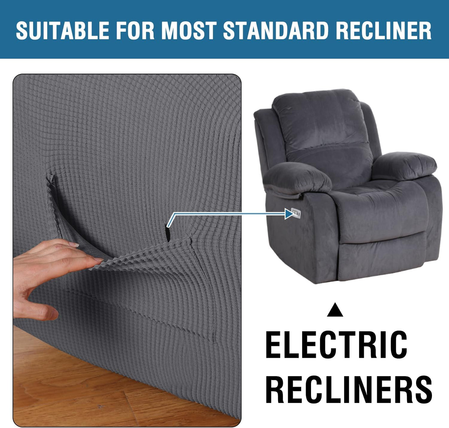 Super Stretch Recliner Couch Covers Chair Cover Form Fitted Non Slip Reclining Slipcovers for Standard Large Recliner, Soft Thick (1 Pack, Grey)