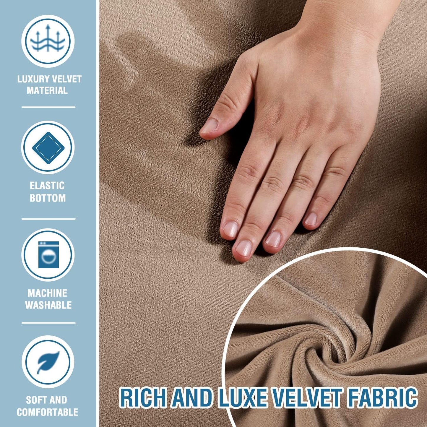 Velvet Chaise Lounge Cover - High Stretch Slipcovers for Living Room, Luxury Velvet Dog Covers, Machine Washable, Taupe