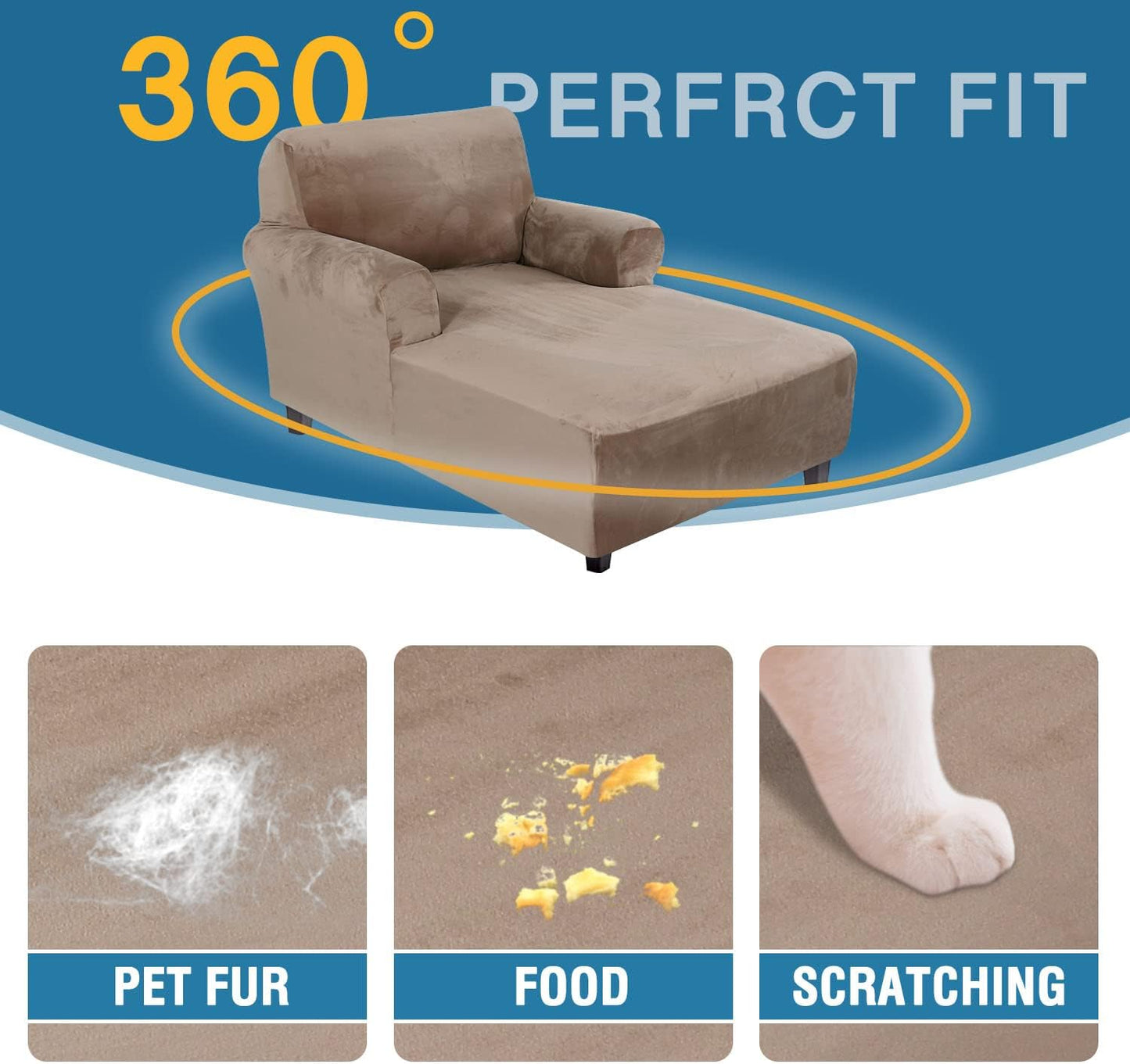 Velvet Chaise Lounge Cover - High Stretch Slipcovers for Living Room, Luxury Velvet Dog Covers, Machine Washable, Taupe