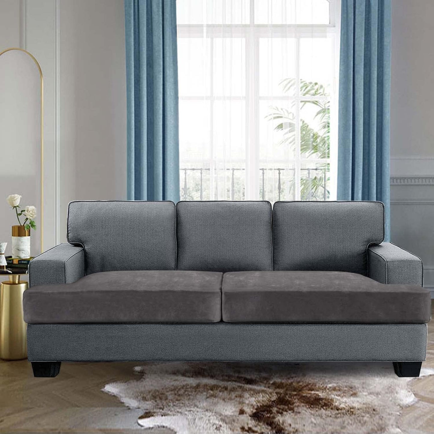 Stretch Velvet 2 Piece T Chion Sofa Slipcovers - Individually Fitting Chion Covers for 2 Chion Couch - Stay in Place (Grey)