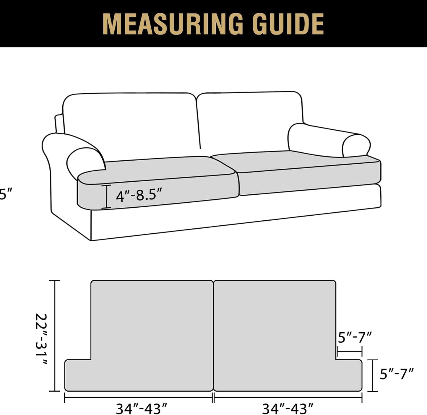 Stretch Velvet 2 Piece T Chion Sofa Slipcovers - Individually Fitting Chion Covers for 2 Chion Couch - Stay in Place (Grey)