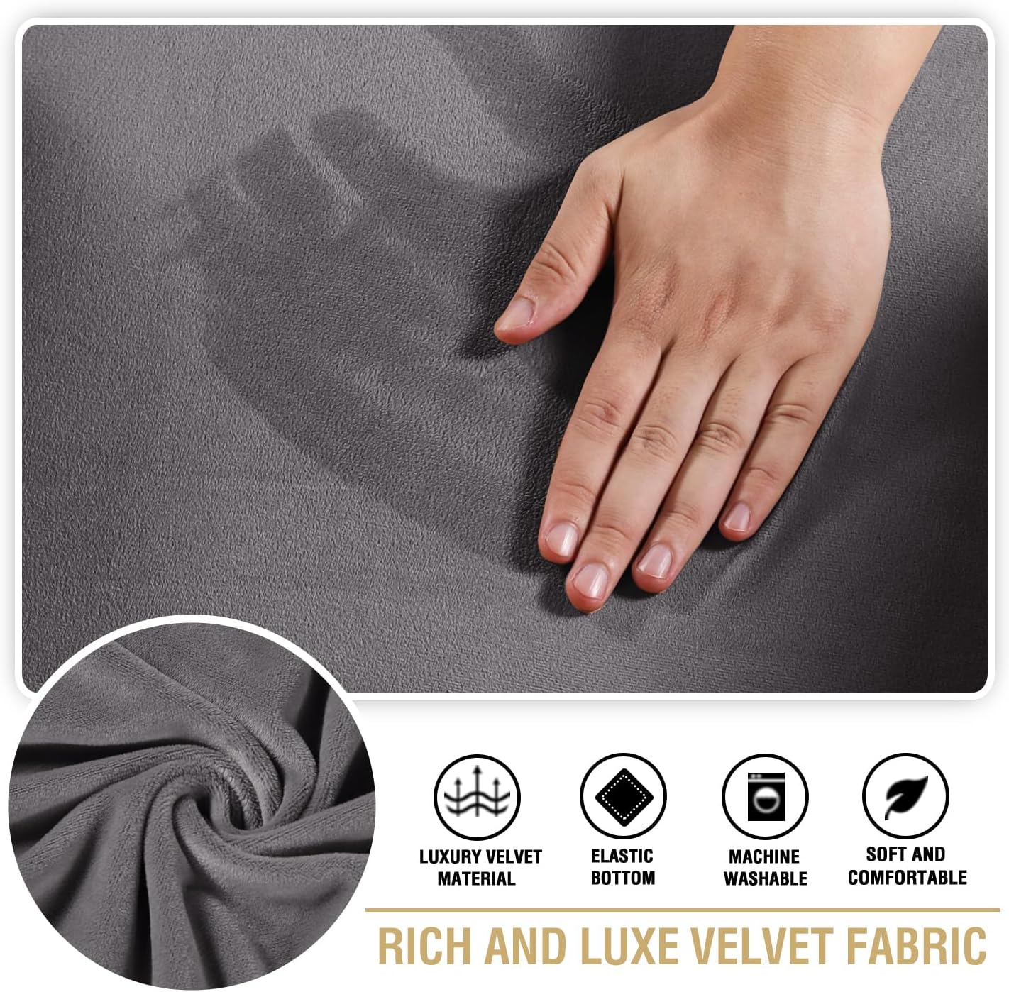 Stretch Velvet 2 Piece T Chion Sofa Slipcovers - Individually Fitting Chion Covers for 2 Chion Couch - Stay in Place (Grey)