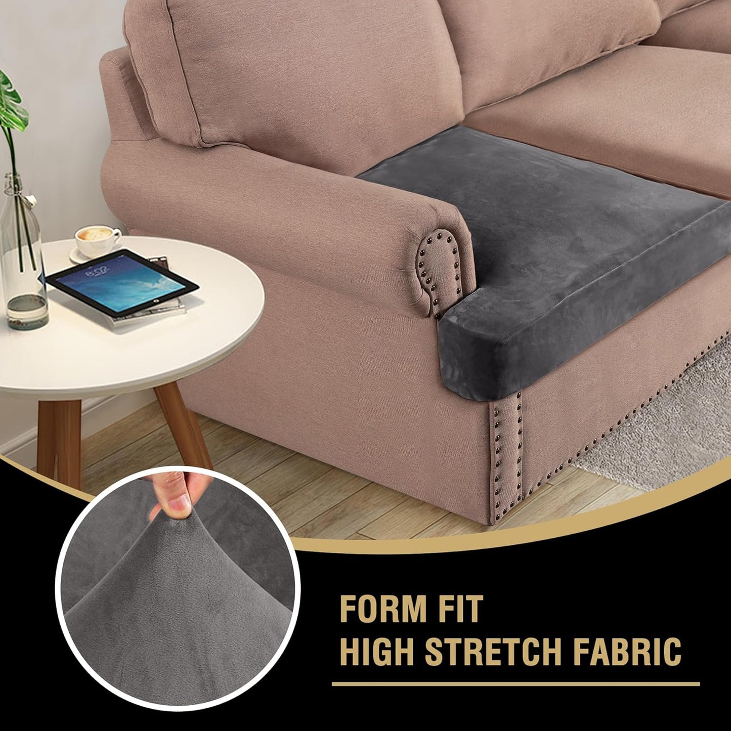 Stretch Velvet 2 Piece T Chion Sofa Slipcovers - Individually Fitting Chion Covers for 2 Chion Couch - Stay in Place (Grey)