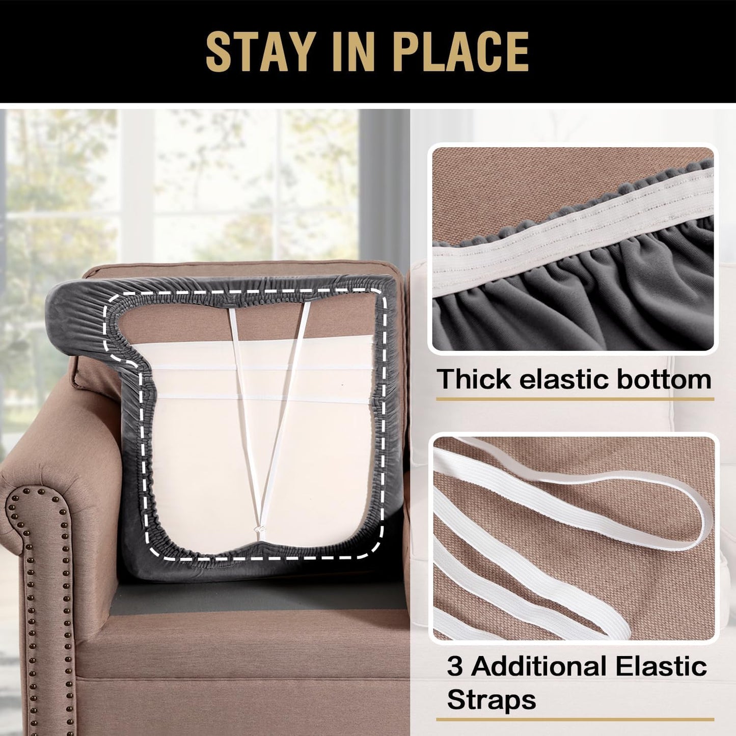 Stretch Velvet 2 Piece T Chion Sofa Slipcovers - Individually Fitting Chion Covers for 2 Chion Couch - Stay in Place (Grey)