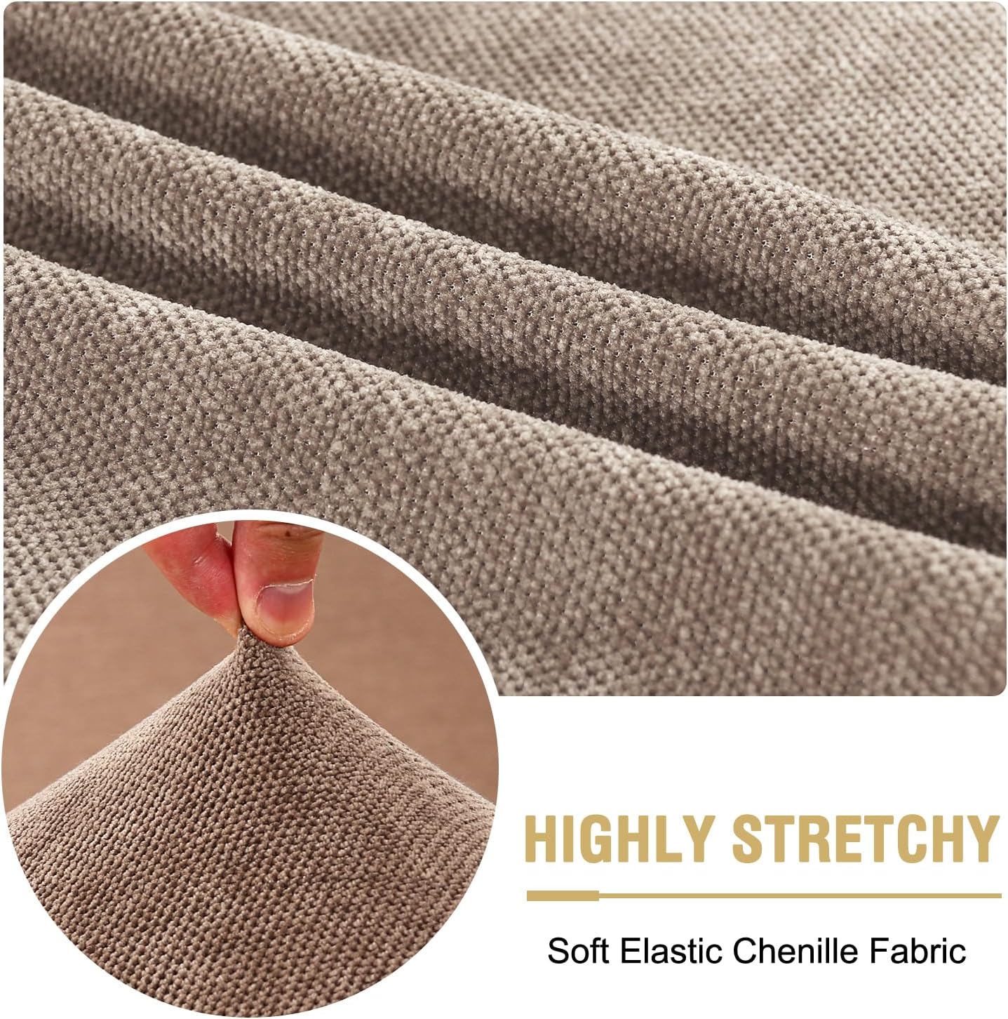 Stretch Mixed-Color Chenille Couch Chion Cover Soft Sofa Covers Individual Seat Couch Slipcover Sets Furniture Protector Seat Chion Sofa Cover (3 Piece Sofa Chion Covers, Taupe)