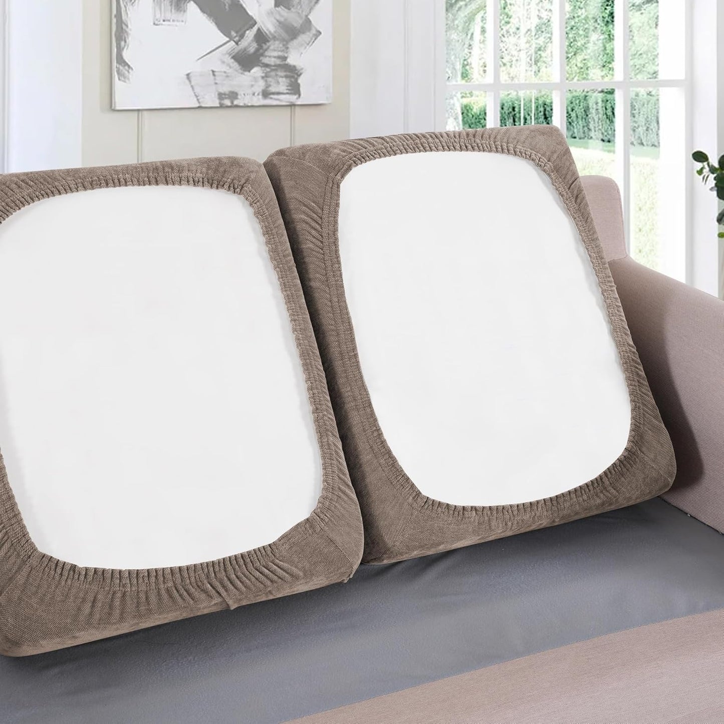 Stretch Mixed-Color Chenille Couch Chion Cover Soft Sofa Covers Individual Seat Couch Slipcover Sets Furniture Protector Seat Chion Sofa Cover (3 Piece Sofa Chion Covers, Taupe)
