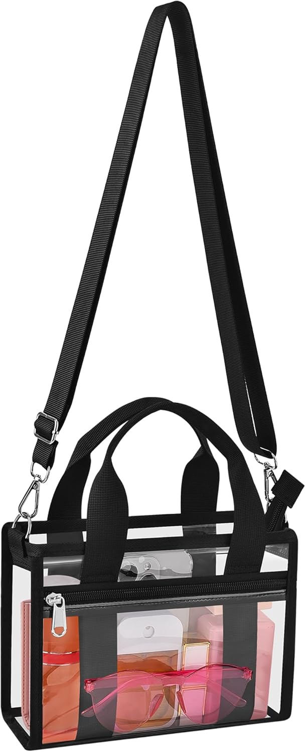 Clear Tote Bag for Women, Transparent PVC Top Handle Handbag with Shoulder Strap, Durable Clear Bag for Daily e, Events | Stadium Approved