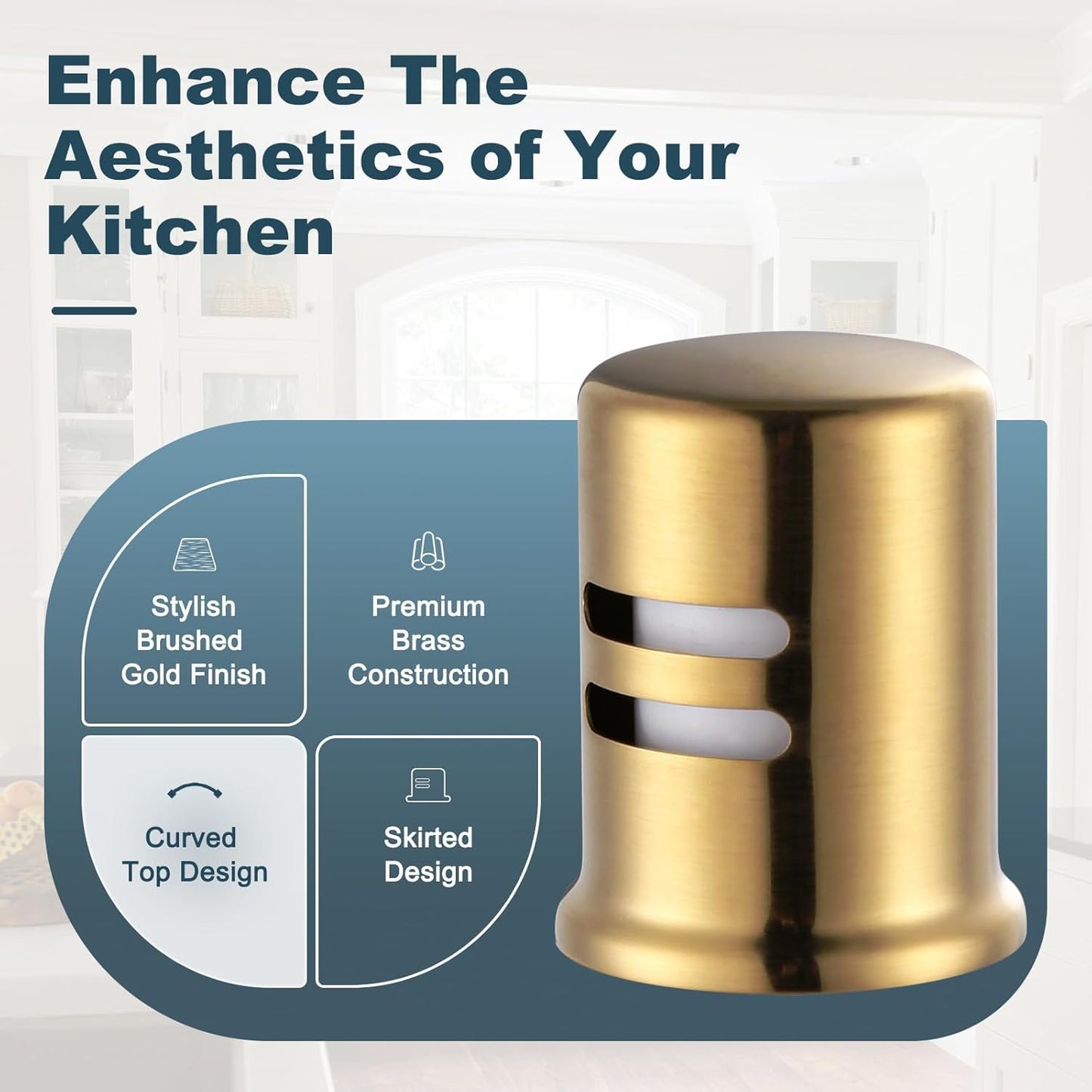 Dishwasher Air Gap Cover, Dishwasher Air Gap Cap for Kitchen Sink, Solid Brass Dishwasher Overflow Vent Cap Replacement Kit, Brushed Gold