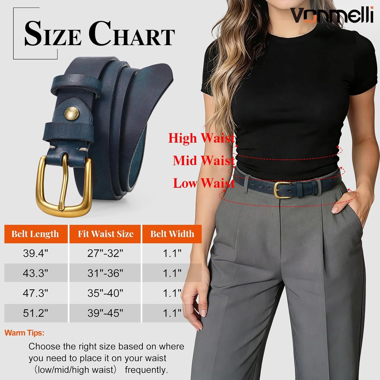 Womens Genuine Leather Belts for Jeans Pants Ladies Full Grain Belt With Vintage Gold Buckle