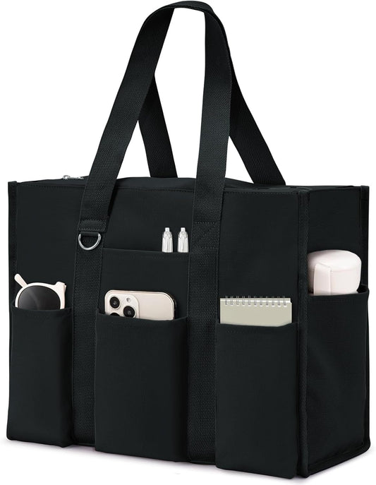 Large Tote Bag for Women Waterproof with 12 Pockets Top Zipper Closure Utility Teacher Nurse Bags for Work School