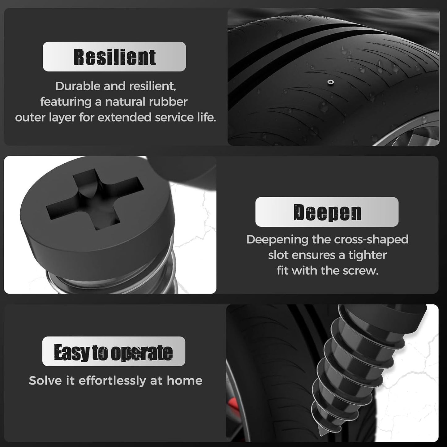 Tire Repair Rubber Nails Kit with 2 Sizes,2026 Tire Repair Tools for Car,Motorcycle,Bike,Tire Repair Screws,Screw in Tire Repair Plugs with Screwdriver (40PC)