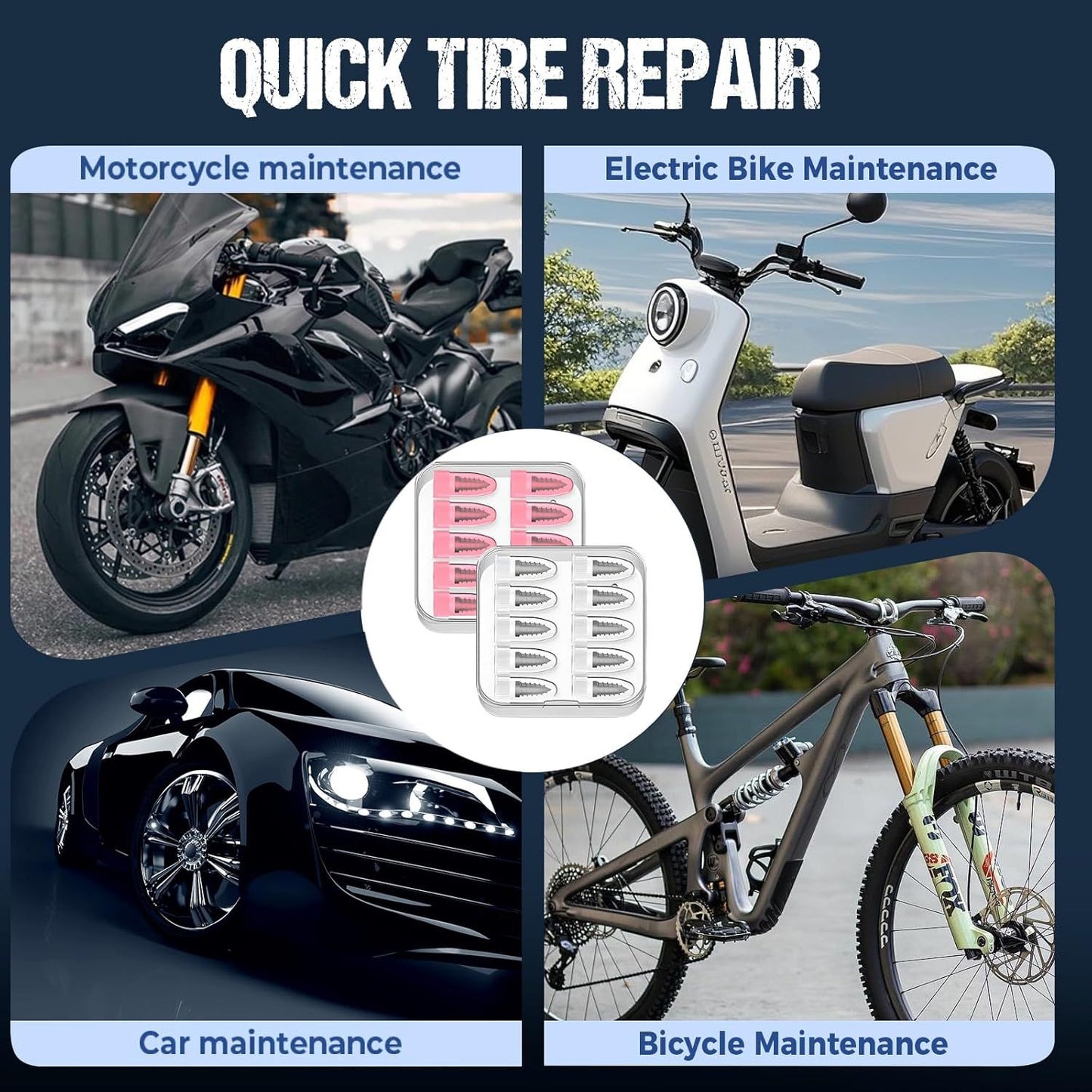 Tire Repair Rubber Nails Kit with 2 Sizes,2026 Tire Repair Tools for Car,Motorcycle,Bike,Tire Repair Screws,Screw in Tire Repair Plugs with Screwdriver (40PC)