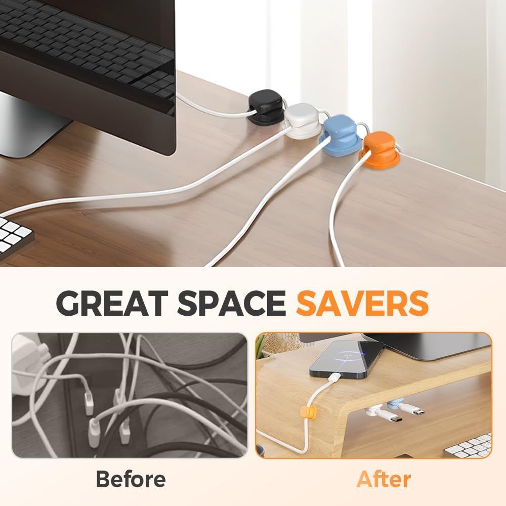 6 Pack Magnetic Cable Clips,2026 New Cord Holder for Nightstand,Magnetic Desk Cord Organizer,Adhesive Wire Holder Charger Holders for Desk,Nightstand,Phone Charger, Computer,Home,Office,Car (White)